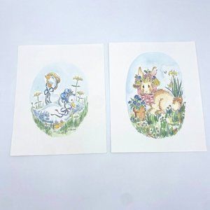 Two Signed Mary Lewis Prints Bunnies and Ducks Set of 2